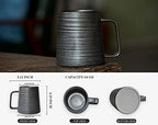 Large Handmade Pottery Coffee Mug, Unique Metallic Glazed Ceramic Drinking Cup Coffee Cup with Big Handle for Home, Office or Gifts, Microwaveable, Annular Texture 16 oz - Image 2