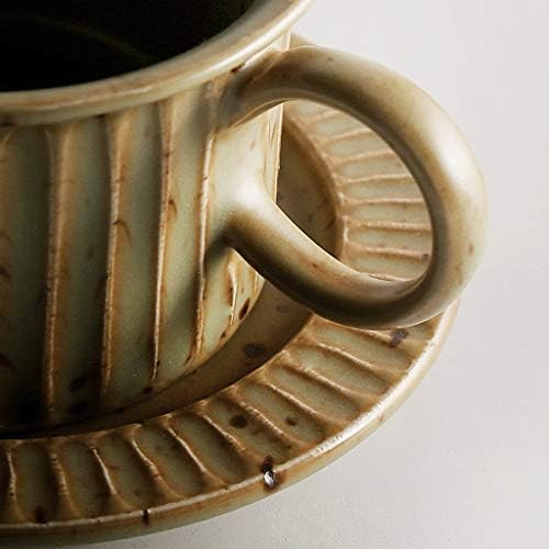 Coffee Cup Vintage Ceramic Latte Art Cappuccino Barista Cup with Saucer Stoneware Mug Couple Cup, Vertical Stripe Appearance，5.4 Oz Tea Cup(Orange) - Image 4