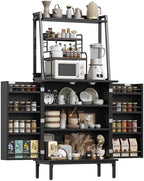 kepptory 51" Kitchen Baker's Rack with Storage, Microwave & Toaster Oven Stand, Freestanding Coffee Bar Station with Wine Glass Holder & Side Storage Shelves, Black - Image 7