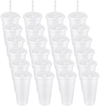 Roshtia 24 Pack Clear Plastic Tumblers with Lid and Straw, 24 Oz by Roshtia