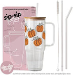 Sip-Sip Hooray! Pumpkin Patch 40oz Glass Tumbler with Lid and Straw - Image 2