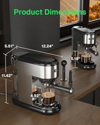 HBN 20 Bar Espresso Machine with Milk Frother, Compact Espresso Maker for Ground Coffee, Stainless Steel Coffee Machine with Steam Wand & 34oz Removable Water Tank, 1450W for Home & Office - Image 3