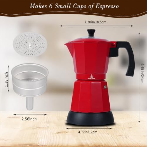 LAOION 6 or 3 Cup Electric Moka Pot, Cafeteras Electricas Modernas-Red - Image 3