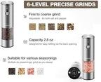 Electric Salt and Pepper Grinder Set, USB Rechargeable Automatic Pepper Mill, Large Capacity with Dual LED Light, One-Handed Operation, Slide Cover, Brushed Stainless Steel - Image 3