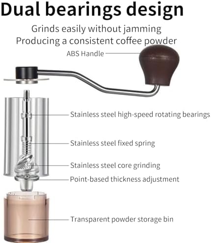 Manual Coffee Grinder, Stainless Steel Conical Burr, High Precision Adjustable Coffee Bean Grinder with Hand, Handheld Portable Grinder for Espresso, Camping, Travel and Home, Black (Grey) - Image 2