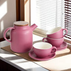 Yundu Matte Purple Cappuccino Cups Set of 4-10oz Ceramic Latte Mugs with Saucers, Elegant Espresso Cups for Coffee & Tea - Image 5