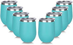 DOMICARE Stainless Steel Wine Tumbler Bulk with Lid, Personalized Insulated Tumblers Set, 12oz Travel Coffee Cups Pack of 8, Light Blue by VisittheDOMICARE
