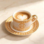 Gold Mosaic H Ceramic Coffee Cup & Saucer Set, 8 OZ Luxury European Bone China Latte Mug, Gold Rim Porcelain Tea Cup for Home Cafe, Wedding Housewarming Gift - Image 4