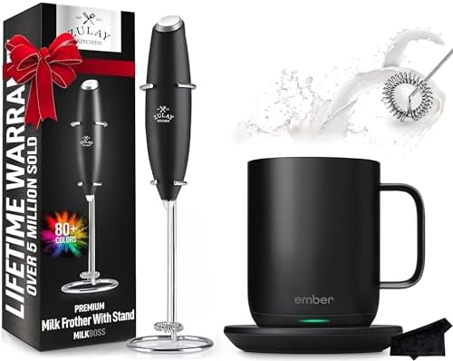 Ember Temperature Control App-Enabled Smart Mug 2, 10 oz with Zulay Milk Frother and Signature Cloth by CertifiedBrands