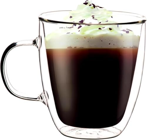 Double Wall Glass Coffee Mugs with Handle, 12 oz Set of 4 - Image 5