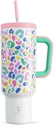 Meoky 50 oz Tumbler with Handle, Tumbler with Lid and Straw, Insulated Stainless Steel Travel Mug, 100% Leak-proof, Keeps Cold for 36 Hours or Hot for 12 Hours (Leopard) by MEOKY