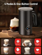 Milk Frother, Airyoyo 4-in-1 Milk Frother with Stand, Electric Milk Frother and Steamer Hot& Cold Foam Temperature Control, Auto Shut-Off Frother for Coffee Latte - Image 2