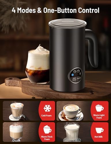 Milk Frother, Airyoyo 4-in-1 Milk Frother with Stand, Electric Milk Frother and Steamer Hot& Cold Foam Temperature Control, Auto Shut-Off Frother for Coffee Latte - Image 2