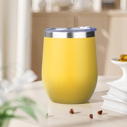 12oz Stemless Wine Tumbler with Lid Double Wall Insulated Wine Cup Stainless Steel Glasses Tumbler with Straw Insulated cocktail Tumbler Coffee Mug for Hot and Cold Beverages (Multicolor-11,6Pack) - Image 2