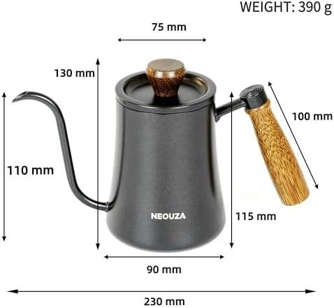 NEOUZA 500ml Gooseneck Kettle, 304 Stainless Steel Stovetop Safe Kettle for Pour Over Coffee and Tea, Precision Spout & Wooden Handle - Image 2