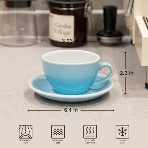 Loveramics Coffee Cup Ceramic, 8 oz Latte Art Cup with Saucer for Cappuccino, Tea, Espresso, Thick - walled stoneware Cappuccino mug Set for Cafe and Barista - Potters Colours (Ice Blue, 8OZ) - Image 3