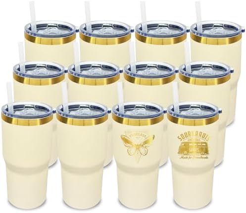 20 oz Tumbler Bulk Stainless Steel Tumblers with Lids and Straws Cream by MetalyaTumblers