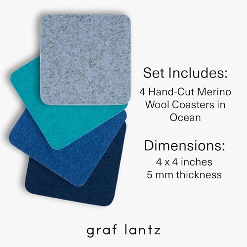 Graf Lantz - Bierfilzl Merino Wool Square Coasters Set of 4 - Ocean (4"x4"x5mm) - Absorbs 30% of Weight - Natural German Wool - Heat Resistant, Sustainable, Reusable - Home Decor, Coffee Table Decor - Image 4