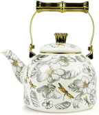 Vintage Enamel Tea Kettle, Dragonfly Floral Pattern Stovetop Teapot with Gold Handle, 2.5L Enamel Kettle Kitchen Decor, Ideal Gift for Housewarming Camping Coffee Pot by MersteadHome