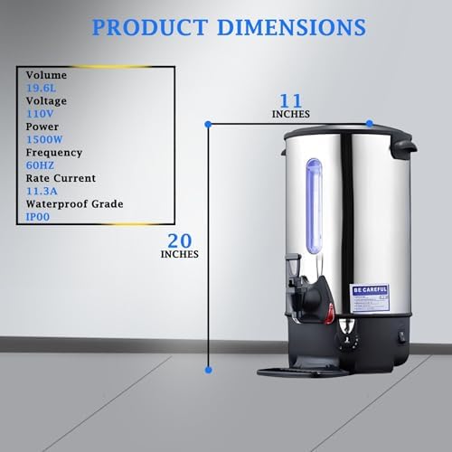 Commercial Electric Kettle Warmer Stainless Steel Hot Water Dispenser Hot Water Boiler And Warmer with Faucet Quick-Temp or Boil for Tea Coffee 1500W 19.6 Liter Capacity - Image 2