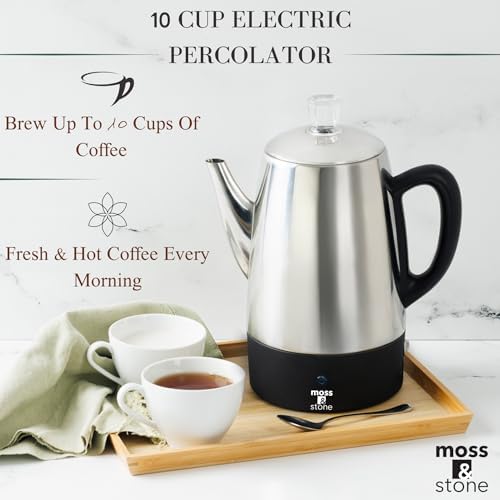 Moss & Stone 10 Cup Electric Percolator Coffee Pot, Stainless Steel - Image 4