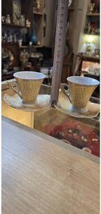 SODEF Vintage Porcelain Tea Cup Set - 2 Person Set with Gold Accents and Floral Designs, 2.7 fl oz Cups - Cream - Image 3