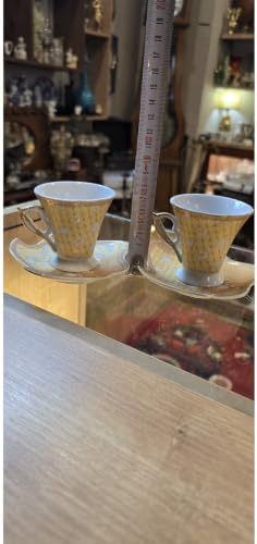 SODEF Vintage Porcelain Tea Cup Set - 2 Person Set with Gold Accents and Floral Designs, 2.7 fl oz Cups - Cream - Image 3