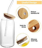 HOMBERKING Glass Cups with Bamboo Lids and Straws 12pcs Set, 20oz Can Shaped Glass Cups, Beer Glasses, Iced Coffee Cup, Cute Tumbler Cup with Cleaning Brushes, Ideal for Cocktail, Whiskey, Tea - Image 3