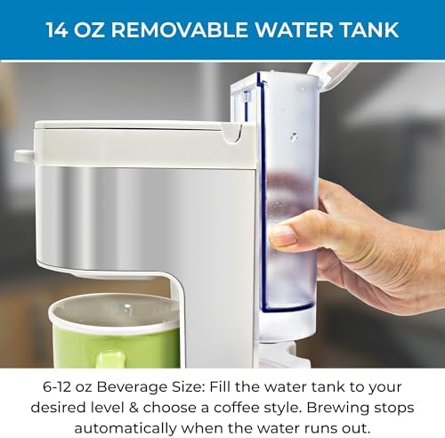 Kenmore Single Serve Coffee Maker – 6–12 Oz Brew Sizes, Compatible with Keurig K‑Cup Pods & Ground Coffee, One Cup Brewer, Travel Mug Friendly, Auto Shut‑Off, Hot & Iced maquina de cafe, White - Image 6