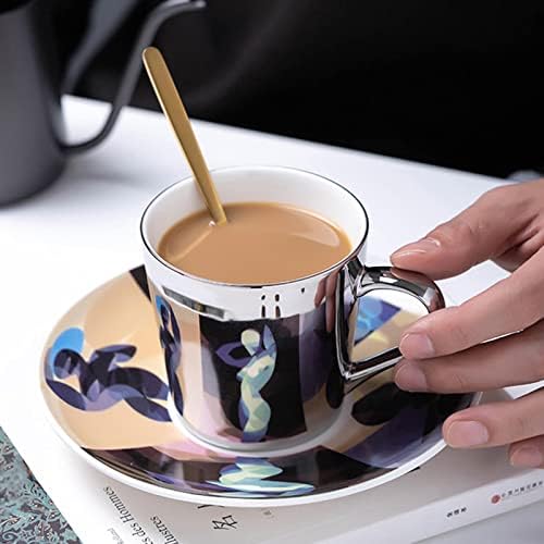 Reflection Cup,Mirror Cup and Saucer,Anamorphic Cup and Saucer,Creativity Tea Cup and Saucer Set,Ceramic Coffee Mug with Saucer and Spoon,for Cappuccino,milks,espresso,tea,coffee,250ml - Image 4