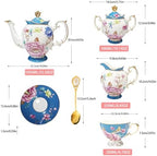 Bone China Tea Set, Vintage Floral Tea Sets for Adults, 21-Piece Blue Porcelain Tea Sets for 6, Bird Tea Cup Set with Teapot, Sugar Bowl, Creamer, Gold Trim, Perfect Gift for Tea Lovers - Image 2