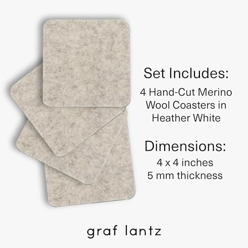 Graf Lantz - Bierfilzl Merino Wool Square Coasters Set of 4, Heather White (4"x4"x5mm), Absorbs 30% Weight, Natural German Wool - Heat Resistant, Sustainable, Reusable - Home Decor, Coffee Table Decor - Image 4
