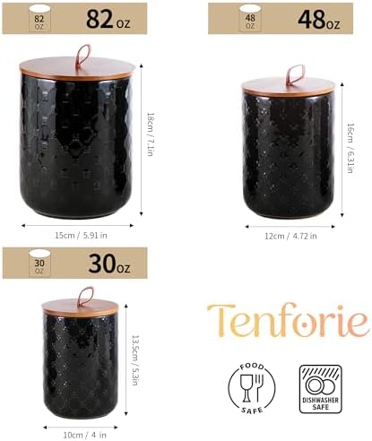 Ceramic Canisters Set, Black, Set of 3, Embossed Pattern - Image 3
