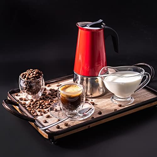 Mixpresso Stovetop Espresso Coffee Maker 10oz/6 Espresso Cup, Moka Coffee Pot with Coffee Percolator Design, Stainless Steel Stovetop Espresso Maker, Italian Coffee Maker, Bundle With 3 Piece Red Can - Image 7