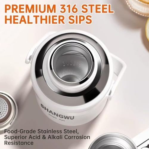 SHANGWU 40OZ Large Insulated Tumbler, 316 Food Grade Stainless Steel Vacuum Travel Cup, 24H Hot Cold for Camping Sports Outdoor (Ivory White-40OZ 316 Stainless Steel Vacuum Insulated Water Bottle) - Image 5
