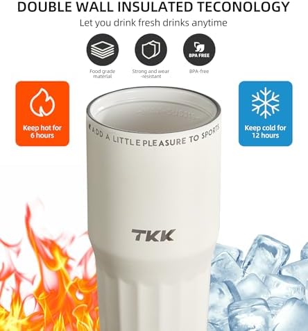 TKK 24 oz Ceramic Coated Tumbler with Straw Lid, 18/10 Stainless Steel Vacuum Tumblers, Leakproof Double Walled Car Cup with Handle & Tea Infuser& Dishwasher Safe, for Hot & Cold Drinks,Granite White - Image 6