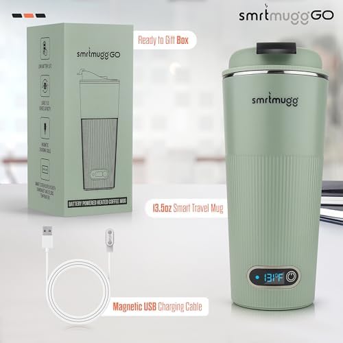 SmrtMugg GO Heated Coffee Mug, Travel Mug, 13.5 OZ. Smart Mug, Battery Powered Heated Coffee Mug, Great for Coffee and Tea, Snap on Magnetic Charging Cord, Adjustable Temperature (Mint Green) - Image 2