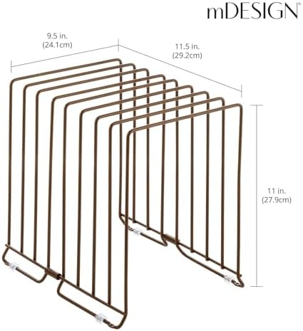 mDesign Large Metal Wire Organizer Rack for Kitchen Cabinet, Pantry, Shelves - Holder with 8 Slots for Baking Sheets, Skillets, Frying Pans, Pots, Lids, Cutting Boards, and Appliances - Bronze - Image 3