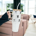 Sip-Sip Hooray! Dark Bows Coquette 40oz Glass Tumbler with Lid and Straw - Image 3