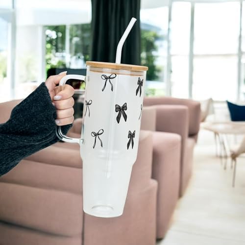 Sip-Sip Hooray! Dark Bows Coquette 40oz Glass Tumbler with Lid and Straw - Image 3