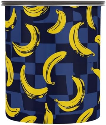 Dry Food Storage Containers Stainless Steel Storage Containers For Pantry Blue and Black Checkered Bananas Stackable Push Button 900ml by Unknown