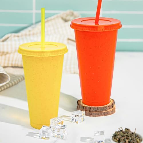 YOUKE OLA 72 Pack Glitter Plastic Cups with Lid and Straw, 24 oz Bulk Reusable Cup for Coffee Cup for Adult Birthday Party (Mix Color) - Image 5