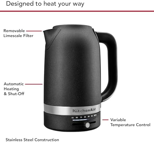KitchenAid 1.7L Electric Kettle, Temp Control KEK1701, Cast Iron Black - Image 2