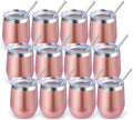 Volhoply 12oz Stainless Steel Wine Tumbler with Lid Bulk 12 Pack,Double Wall Vacuum Stemless Wine Glasses,Reusable Metal Travel Coffe Mug with Straw,Insulated Cup Gifts for Christmas（Rose Gold,12 Set） by LiveFully%EF%BC%8CDrinkFreely%E2%80%94KeepGoingwithVolhoply%EF%BC%81