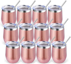 Volhoply 12oz Stainless Steel Wine Tumbler with Lid Bulk 12 Pack,Double Wall Vacuum Stemless Wine Glasses,Reusable Metal Travel Coffe Mug with Straw,Insulated Cup Gifts for Christmas（Rose Gold,12 Set） by LiveFully%EF%BC%8CDrinkFreely%E2%80%94KeepGoingwithVolhoply%EF%BC%81