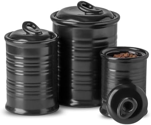 Nihow Food Storage Jar,Ceramic Canister Sets for The Kitchen,Set of 3,Black by Nihow