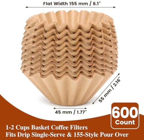 600 Count 1-2 Cup Small Coffee Filters, Natural Unbleached Basket Paper Filters Compatible with 155 Size pour over drippers & Single Serve Coffee Makers - Image 3