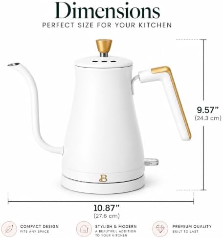 Beautiful Electric Gooseneck Kettle, 1 Liter, 1200W, Stainless Steel Interior, Fast Boil, Precision Pour Spout, Auto Shut-Off & Boil-Dry Protection (White) - Image 3