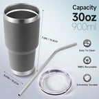 Volhoply 30oz Insulated Tumbler with Lid and Straw, Double Wall Inner & Outer 304 Stainless Steel Tumblers Bulk, Powder Coated Coffee Cup for Office, Home, Travel (Gray,8 Pack) - Image 2