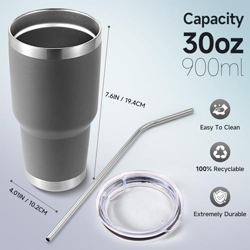 Volhoply 30oz Insulated Tumbler with Lid and Straw, Double Wall Inner & Outer 304 Stainless Steel Tumblers Bulk, Powder Coated Coffee Cup for Office, Home, Travel (Gray,8 Pack) - Image 2